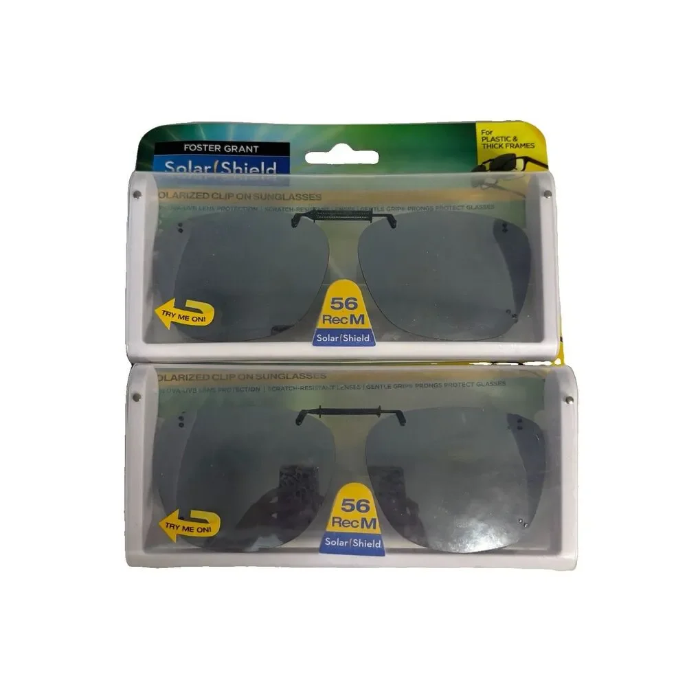 2 Pack Foster Grant Solar Shield Polarized Clip-On Sunglasses 56 Rec M New